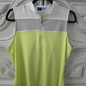 PGA Tour Sleeveless Zip Golf Top in White, Gray and Lime